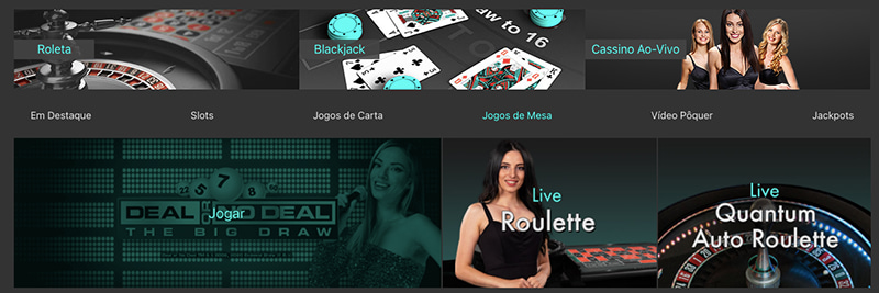 Imagem do ecrã de jogos de mesa casino online bet365