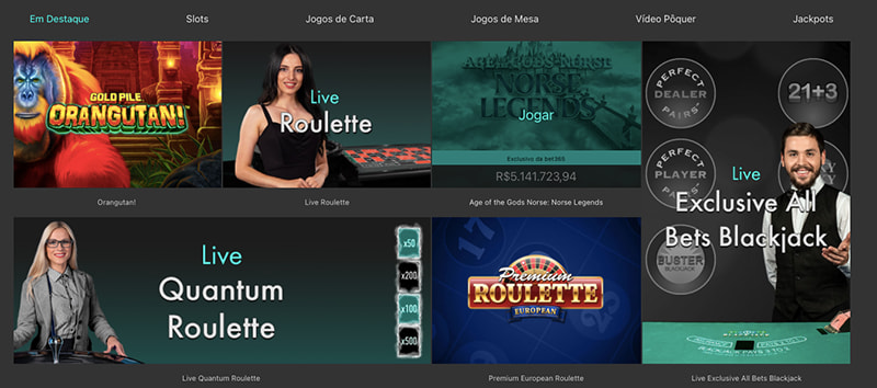 Imagem do ecrã de jogos de casino online bet365